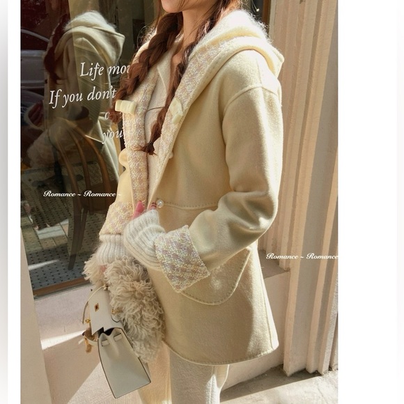 Pastel Yellow Cottagecore Ballet Winter Fur Cuffing Coat - Picture 4 of 10